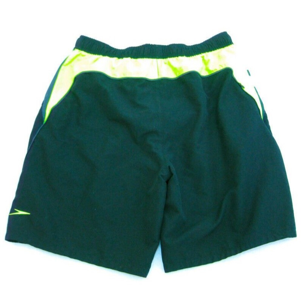 SPEEDO Men's (Size Large) Black & Neon Yellow Swimwear Swim Trunks 2 Pockets